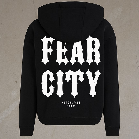 Fear City Heavy Typo Zipper Schwarz - Streetwear mit Typo Print für Biker