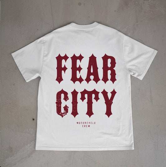 Fear City T-Shirt Weiß mit rotem Print - OG Rusty Red