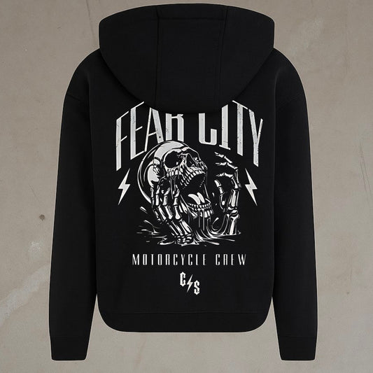Fear City Reaper Hoodie Schwarz - Streetwear mit Skull Print für Biker