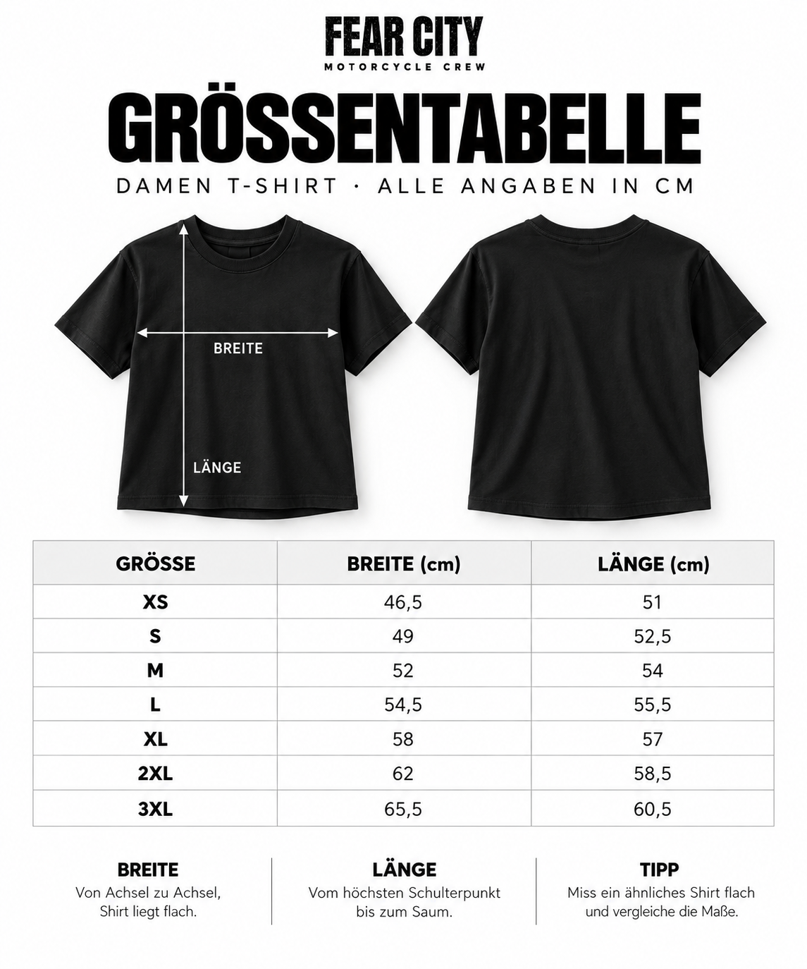 FEAR RIDE TEE Damen Shirt – 230 g/m² Baumwolle, handbedruckt in Düsseldorf