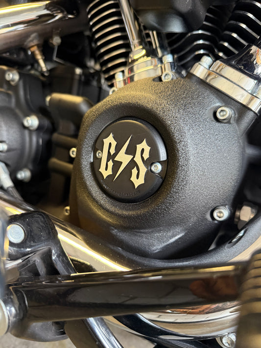 CNC Point Cover Schwarz für Harley-Davidson - C S Logo Gravur für Custom
Biker Style