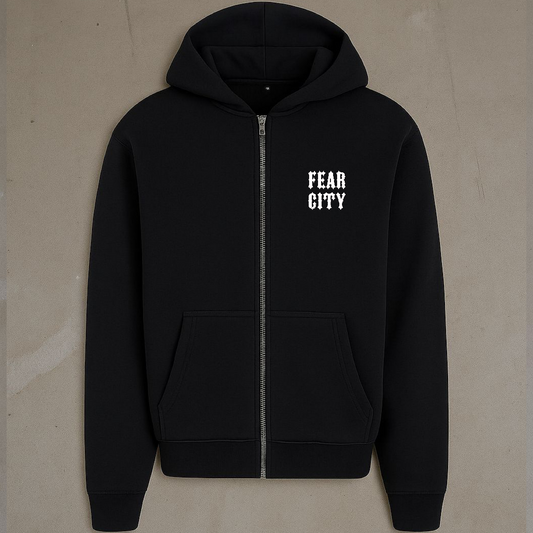 Fear City Heavy Typo Zipper Schwarz - Streetwear mit Typo Print für Biker