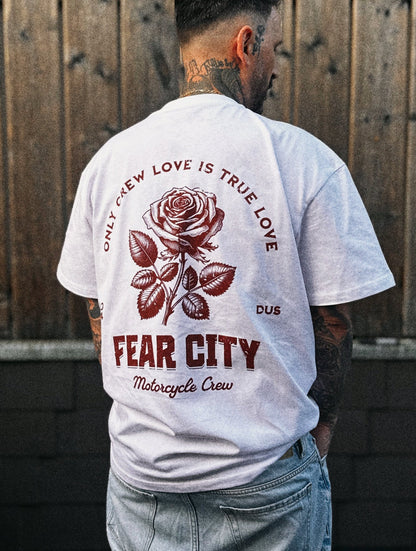 Fear City ROSE TEE RUSTY – Vintage Clubstyle Motorrad T-Shirt mit Rose Print für Biker und Motorcycle Crew