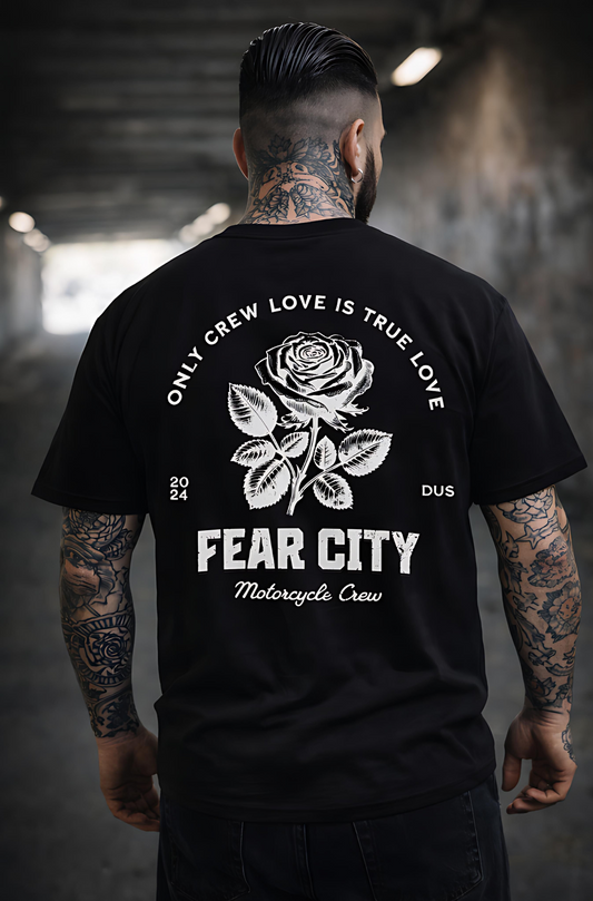 FEAR CITY BLACK ROSE T-SHIRT – BLACK / FRONT & BACKPRINT