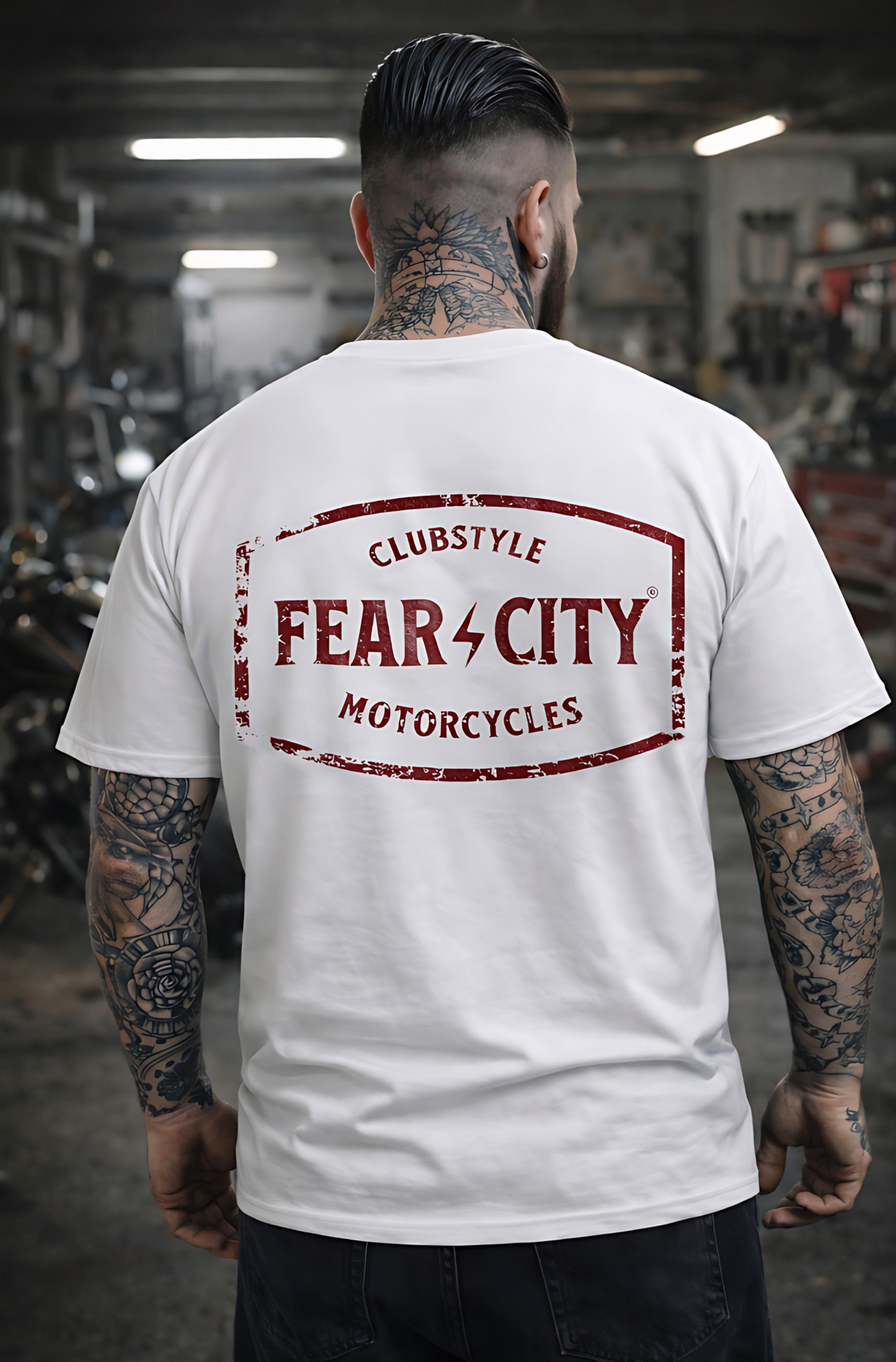 FEAR CITY CALI LOVE T-SHIRT – WHITE / FRONT & BACKPRINT (RUSTY RED)