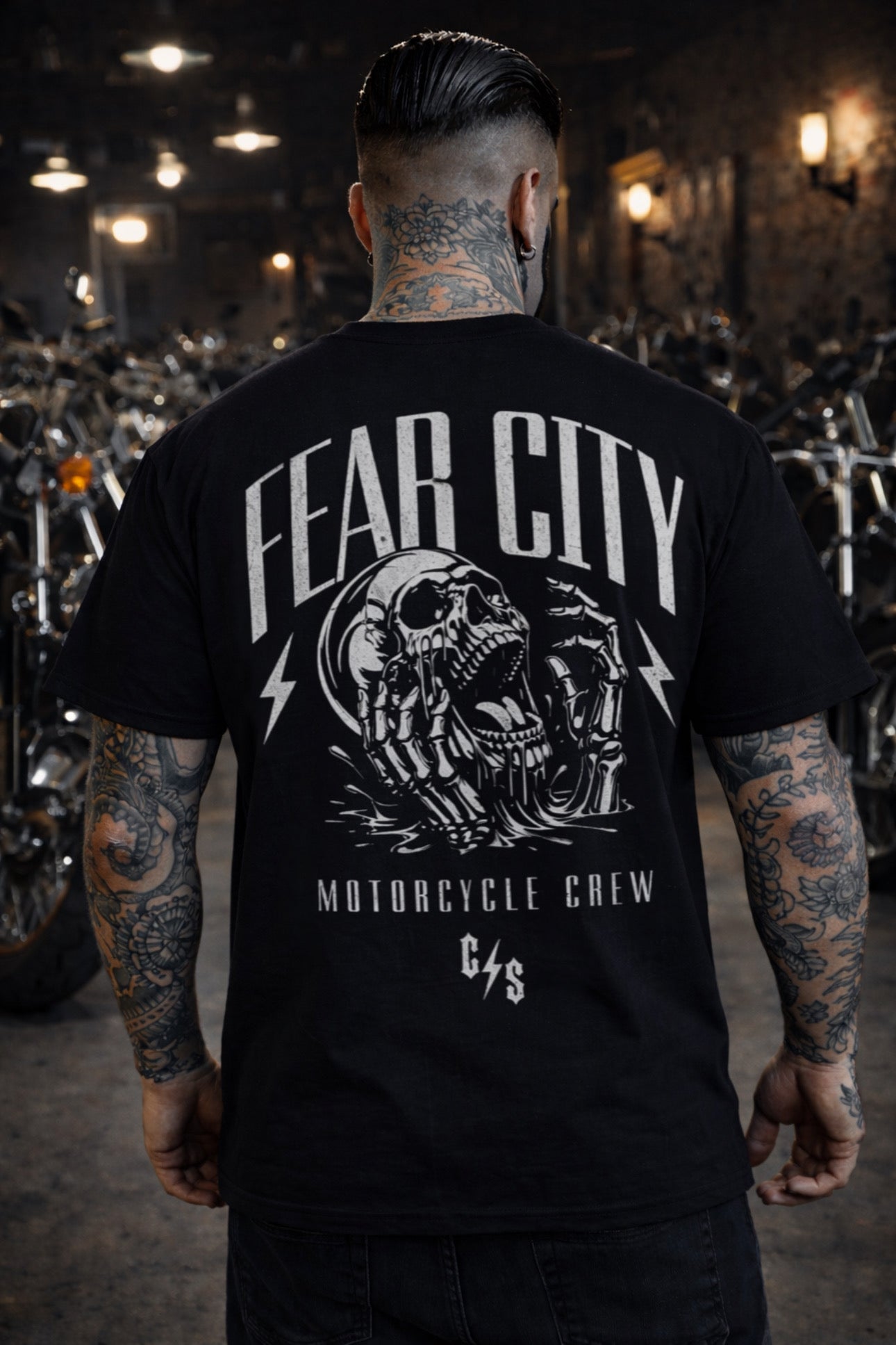 FEAR CITY SKULL T-SHIRT – BLACK / FRONT & BACKPRINT