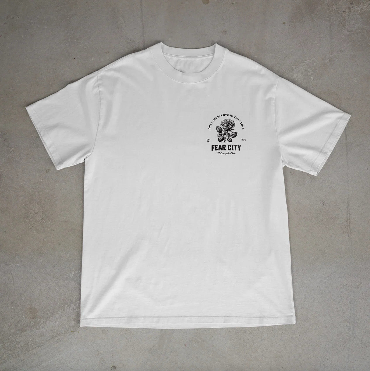 FEAR CITY WHITE ROSE T-SHIRT – WHITE / FRONT & BACKPRINT