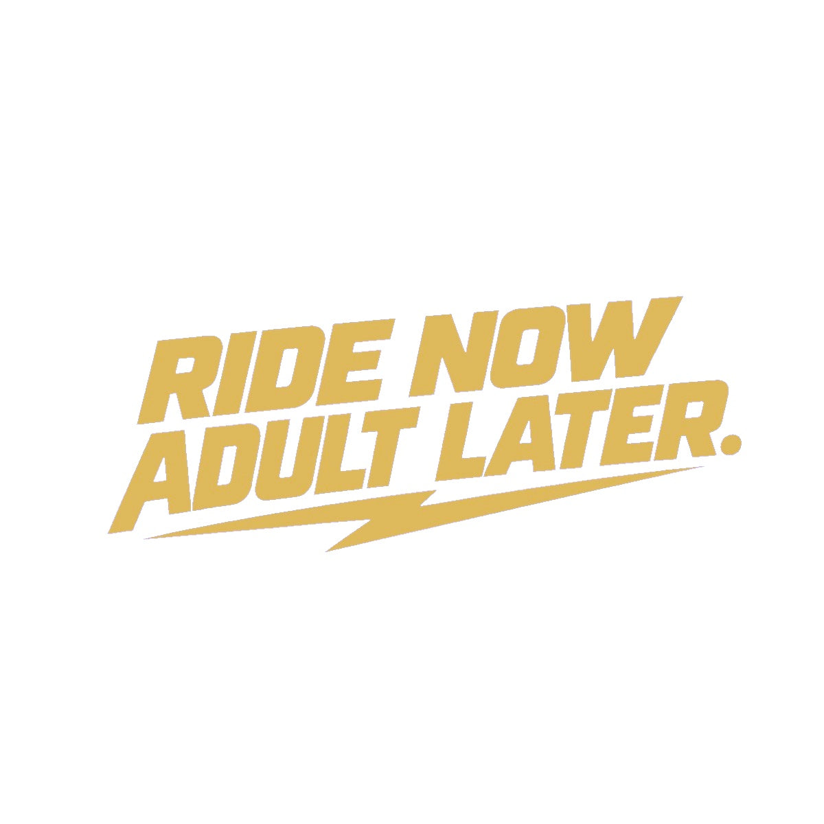 RIDE NOW, ADULT LATER. Motorrad Sticker – Gold