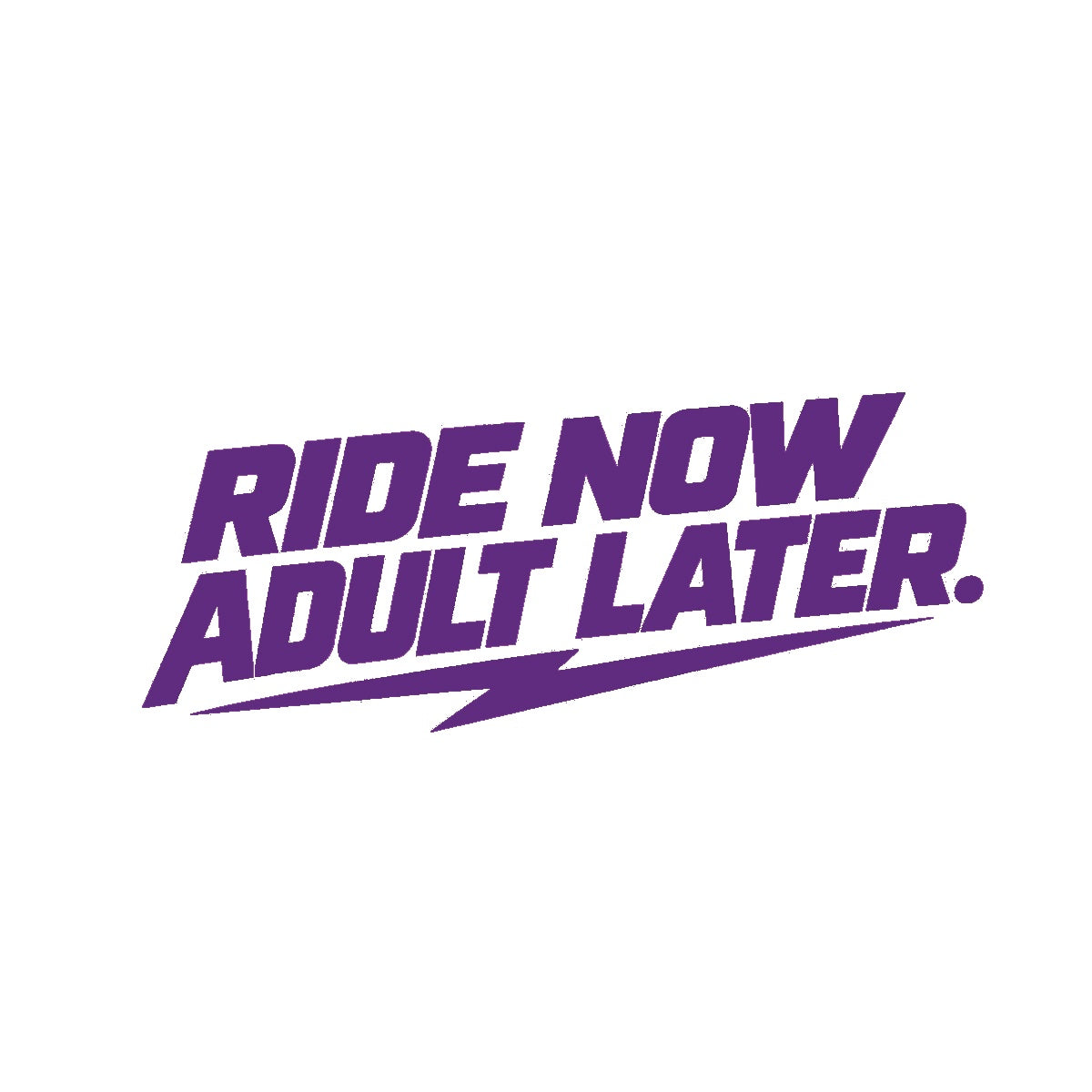 RIDE NOW, ADULT LATER. Motorrad Sticker – Lila