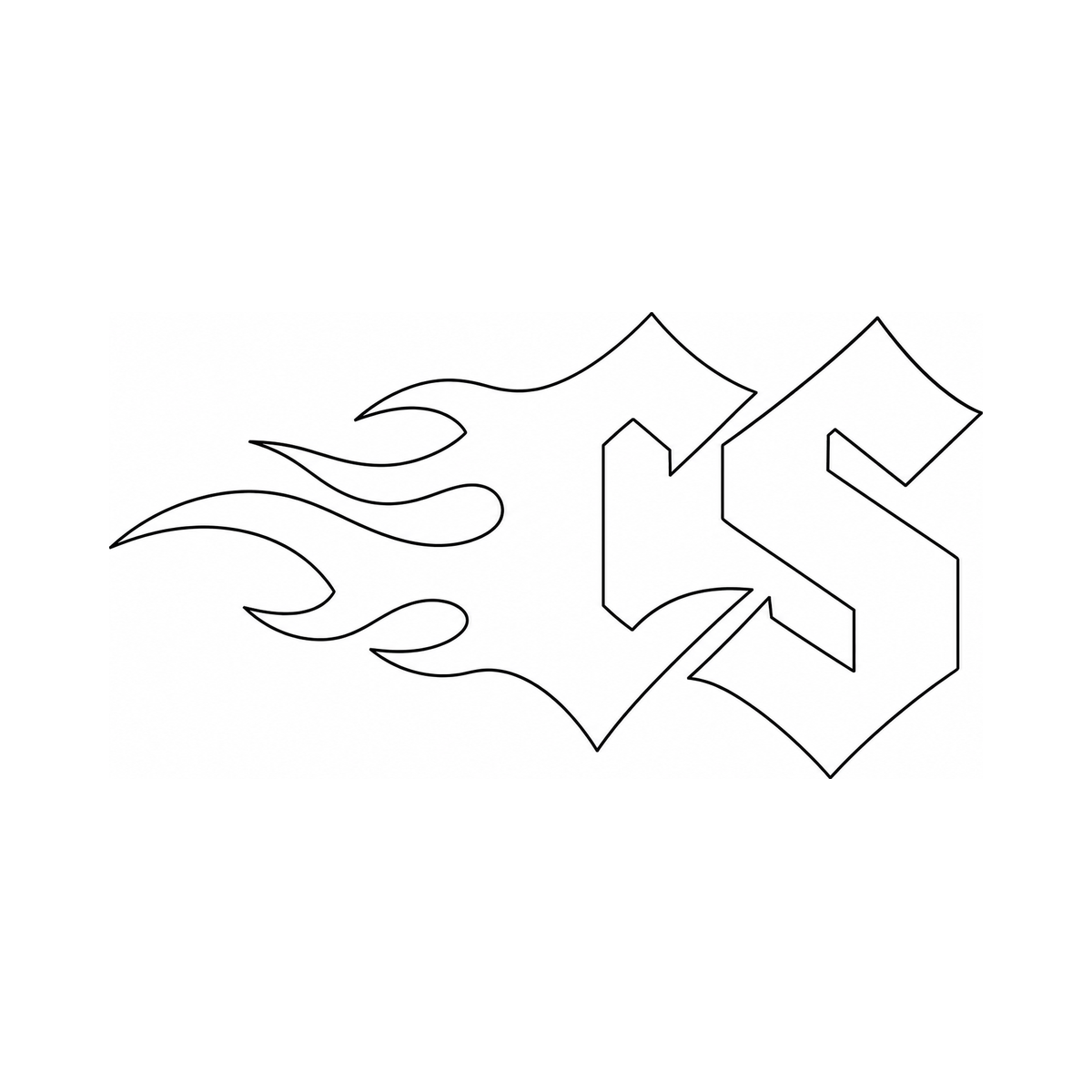 CS Flames Sticker Weiß mit dünner schwarzer Outline – quadratisches Produktbild